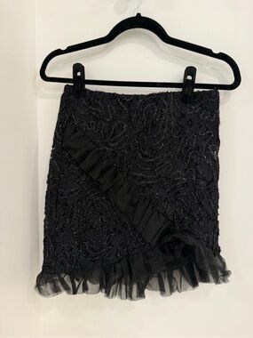 Camila Coelho Black Beaded Ruffle Mini Skirt